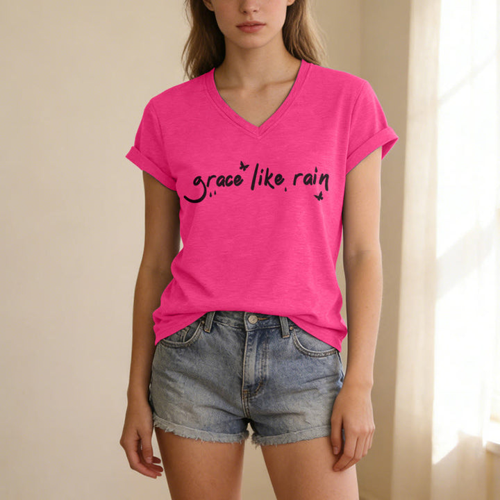 Christianartworkshop Grace Like Rain Casual V-neck T-shirt - image 25