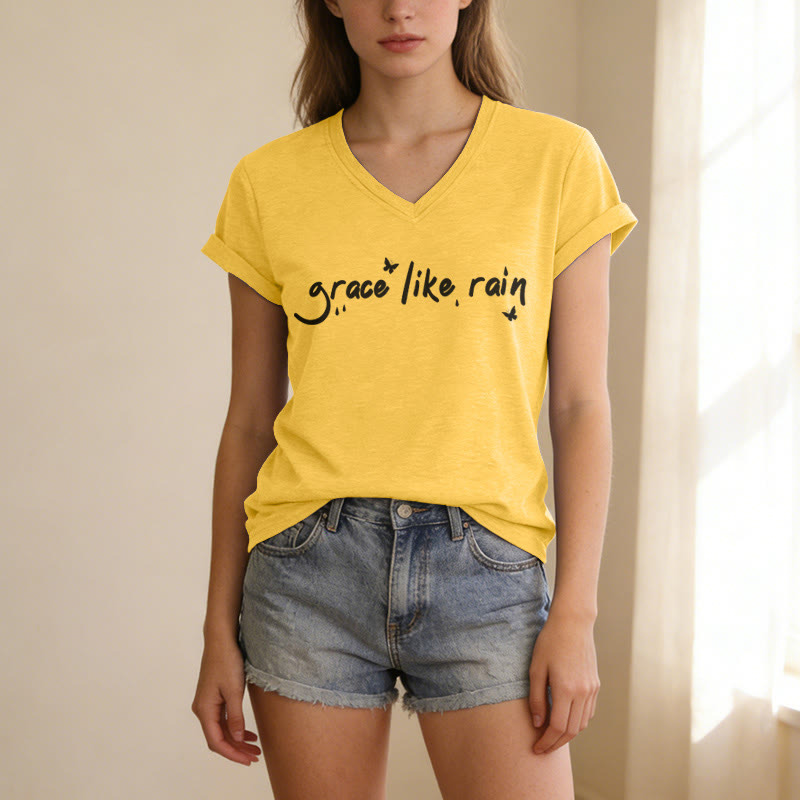Christianartworkshop Grace Like Rain Casual V-neck T-shirt - image 3