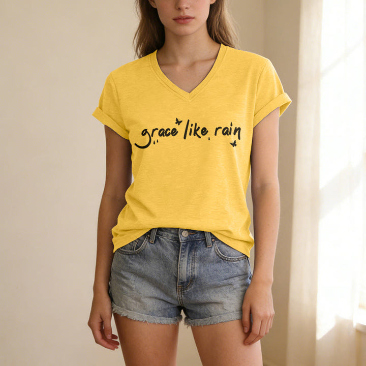 Christianartworkshop Grace Like Rain Casual V-neck T-shirt - image 3