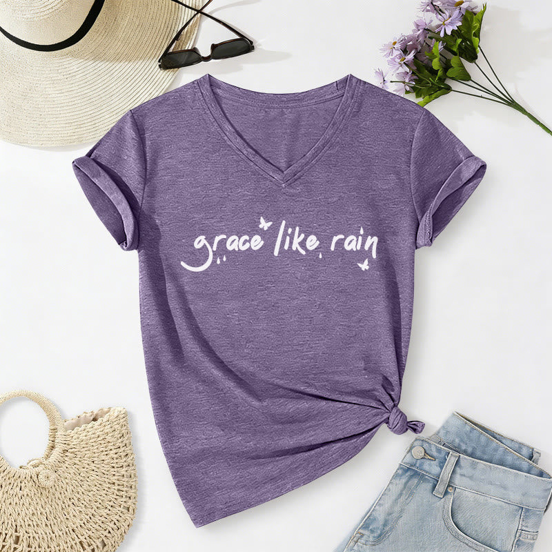 Christianartworkshop Grace Like Rain Casual V-neck T-shirt - Purple - 2XL - image 0