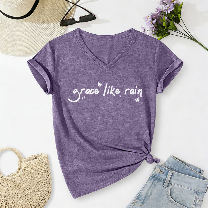 Christianartworkshop Grace Like Rain Casual V-neck T-shirt - Purple - 2XL - image 0