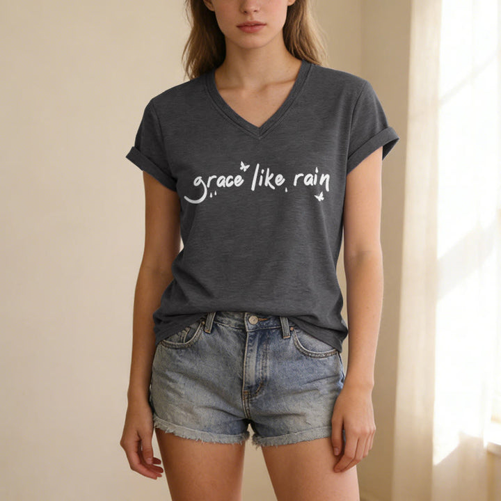 Christianartworkshop Grace Like Rain Casual V-neck T-shirt - image 21