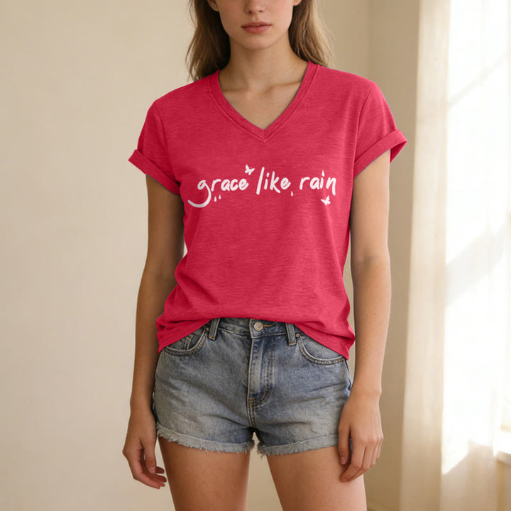 Christianartworkshop Grace Like Rain Casual V-neck T-shirt - image 23