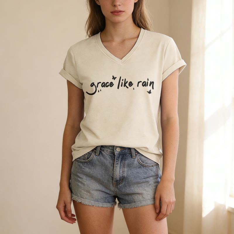 Christianartworkshop Grace Like Rain Casual V-neck T-shirt - image 5
