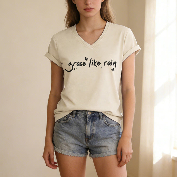 Christianartworkshop Grace Like Rain Casual V-neck T-shirt - image 5