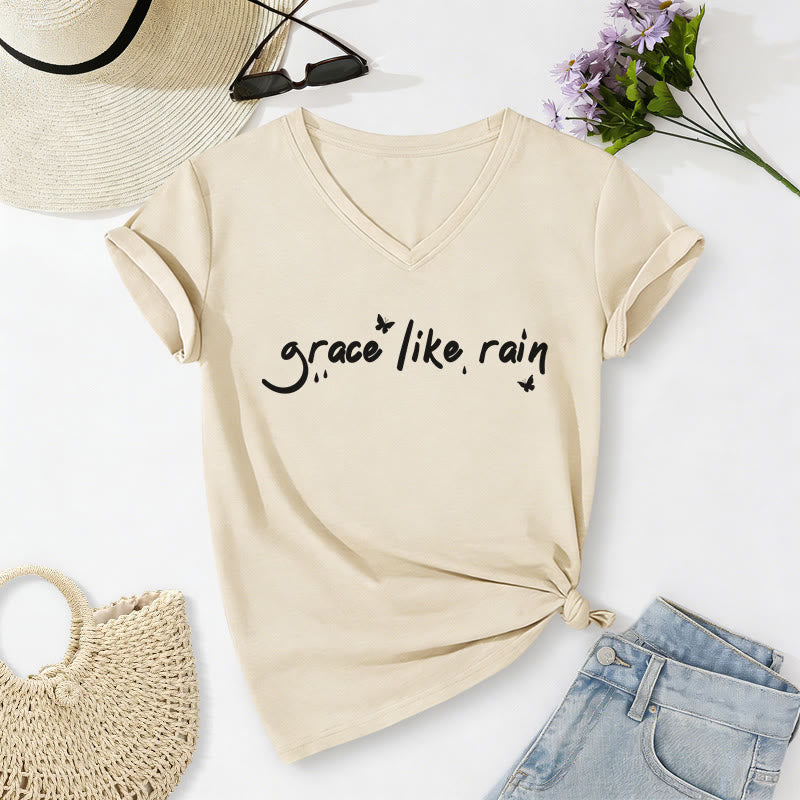 Christianartworkshop Grace Like Rain Casual V-neck T-shirt - image 4