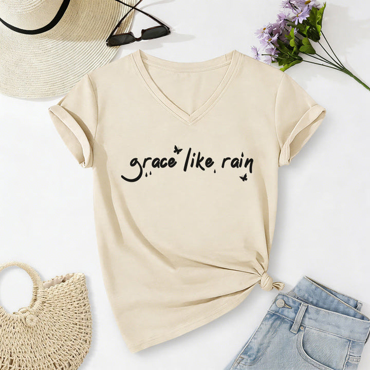 Christianartworkshop Grace Like Rain Casual V-neck T-shirt - image 4
