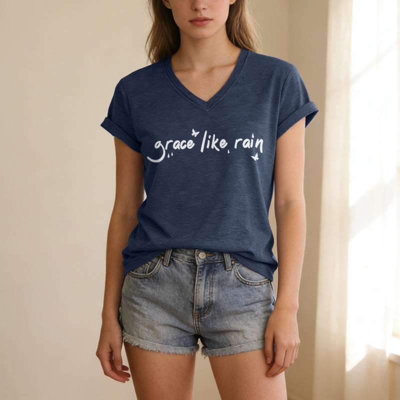 Christianartworkshop Grace Like Rain Casual V-neck T-shirt - image 19