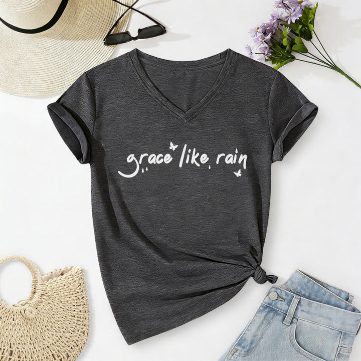 Christianartworkshop Grace Like Rain Casual V-neck T-shirt - Dark Grey - 2XL - image 20