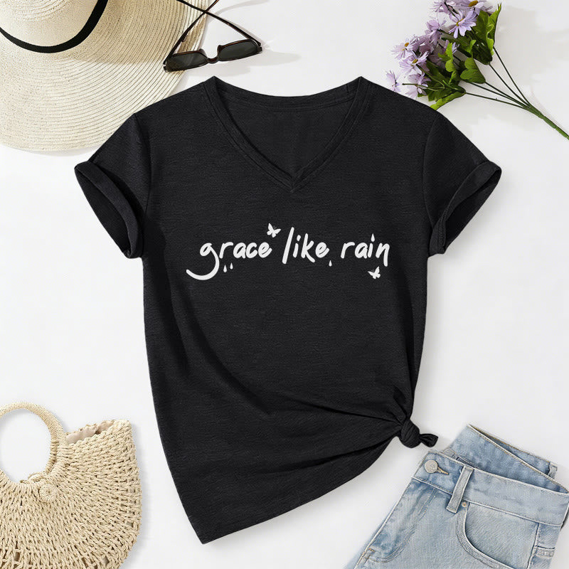 Christianartworkshop Grace Like Rain Casual V-neck T-shirt - Black - 2XL - image 14