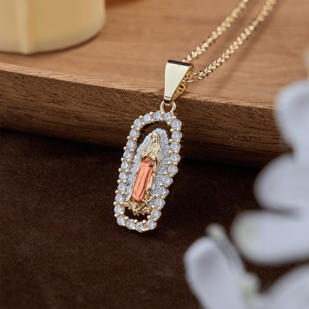 Christianartworkshop Three-Tone Robe Guadalupe Virgin Mary Necklace: A Reminder of Heavenly Intercession and Devotion - Pink - image 4