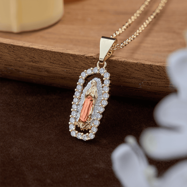 Christianartworkshop Three-Tone Robe Guadalupe Virgin Mary Necklace: A Reminder of Heavenly Intercession and Devotion - Pink - image 4