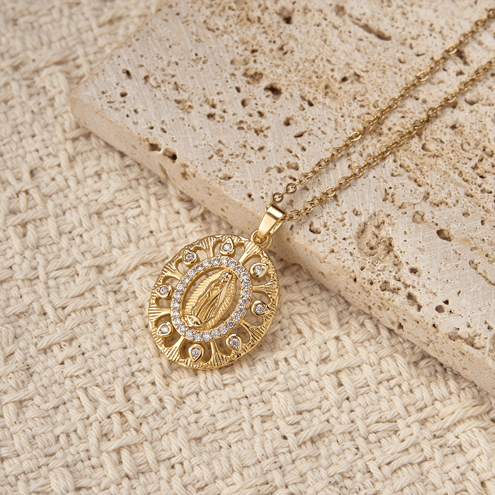 Christianartworkshop Golden Filigree Our Lady of Guadalupe Pendant Necklace: A Symbol of Marian Grace and Timeless Beauty - image 4