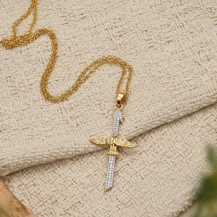 Christianartworkshop Sparkling Zircon Sword Cross Necklace with Dove Wings: A Reminder of Divine Protection - image 5