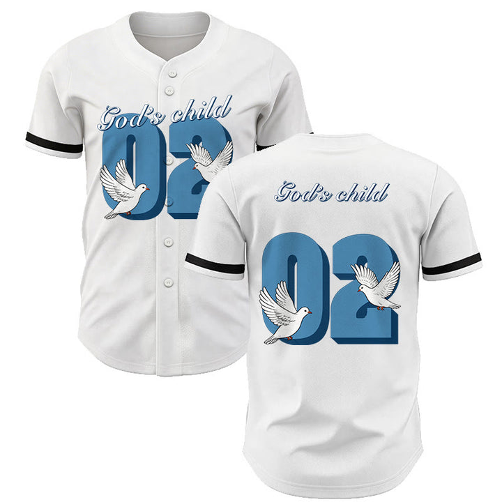 Christianartworkshop God's Child Inspirational Dove & Number Design Baseball Jersey - White - 5XL - image 7