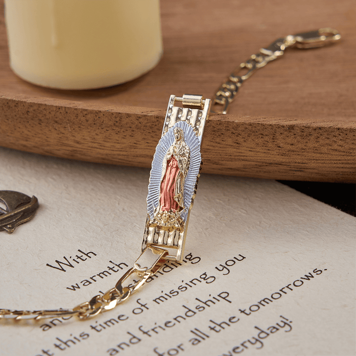 Christianartworkshop Our Lady Devotional Figaro Chain Bracelet, Symbol of Divine Grace - Rose Gold Tone&Our Lady - 21cm - image 7