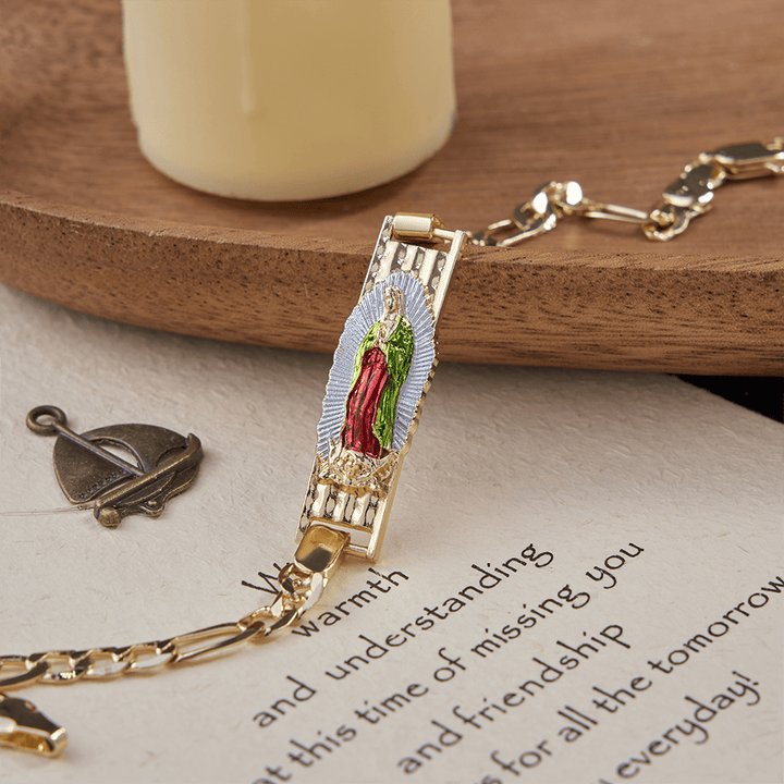 Christianartworkshop Our Lady Devotional Figaro Chain Bracelet, Symbol of Divine Grace - Enamel&Our Lady - 21cm - image 3