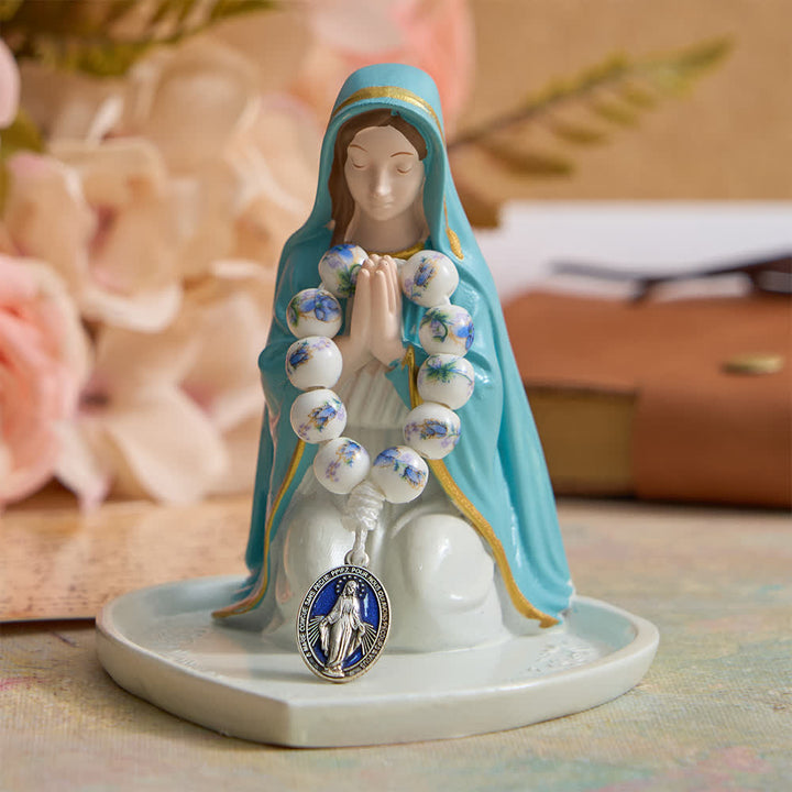 Christianartworkshop Blue Floral Ceramic Finger Rosary with Our Lady Devotion - image 3
