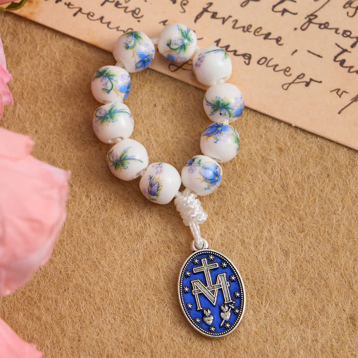 Christianartworkshop Blue Floral Ceramic Finger Rosary with Our Lady Devotion - image 4