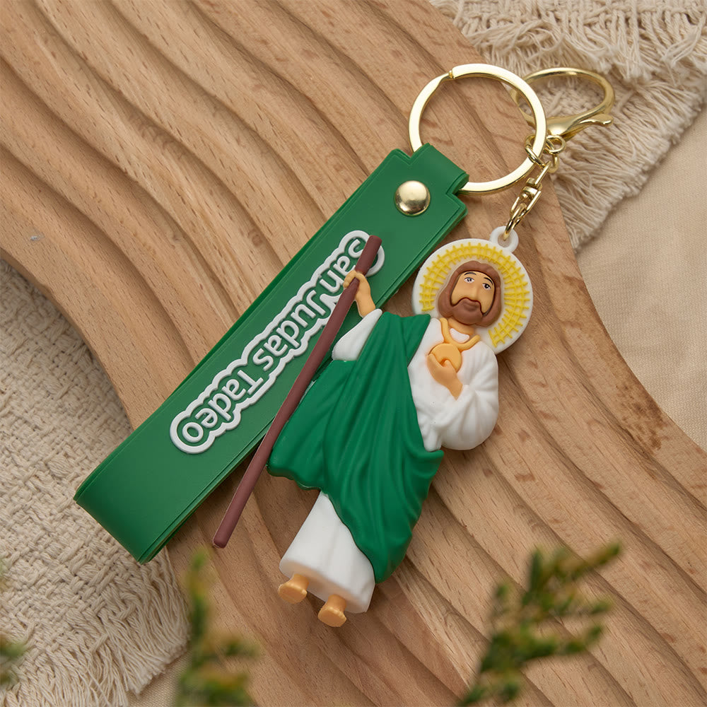 Christianartworkshop Our Lady of Guadalupe & St. Jude Devotional Keychain: Emblem of Faith & Spiritual Protection - Green St. Jude - image 1