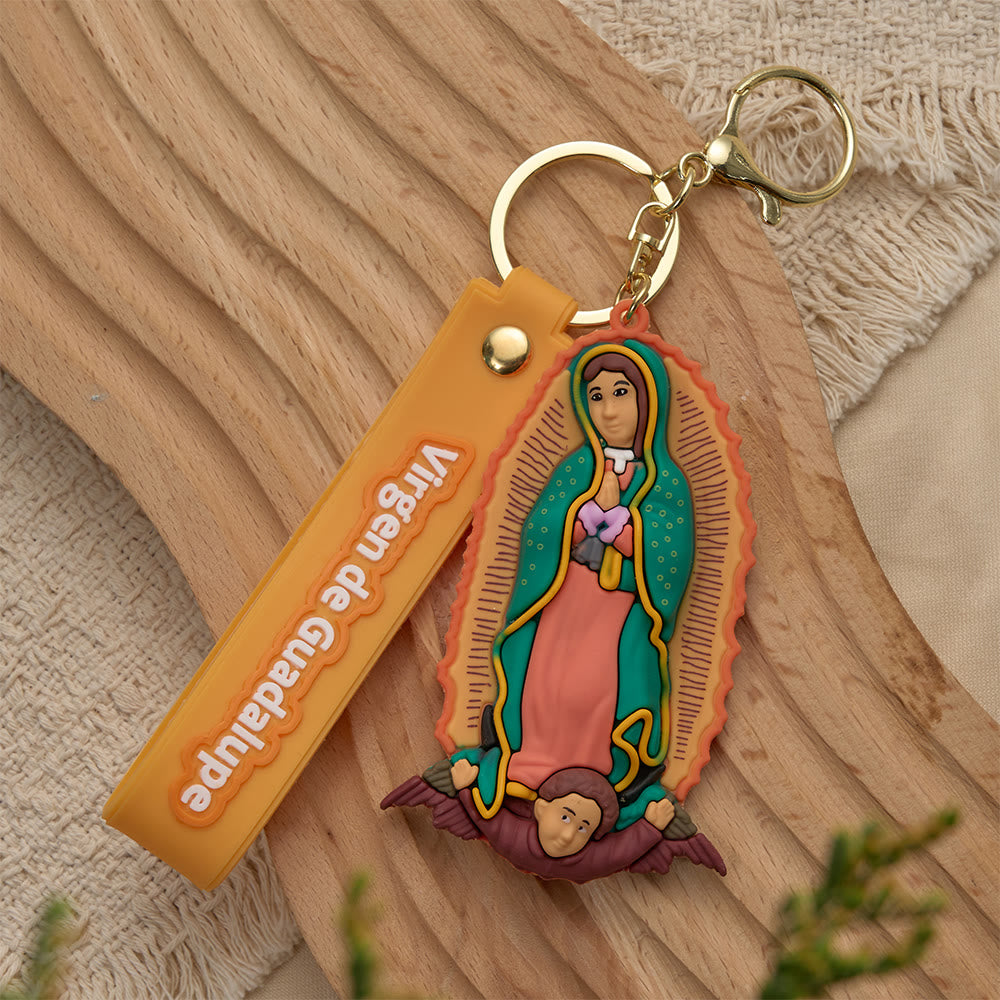 Christianartworkshop Our Lady of Guadalupe & St. Jude Devotional Keychain: Emblem of Faith & Spiritual Protection - Orange Our Lady - image 3