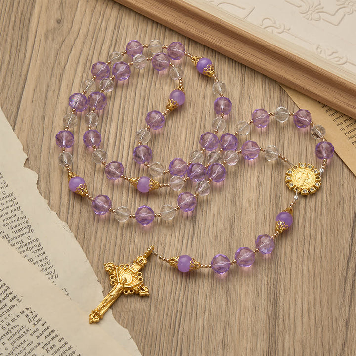 Christianartworkshop Two-Tone Faceted Beads Purple Rosary with St. Benedict & Crucifix - image 5
