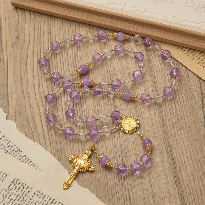 Christianartworkshop Two-Tone Faceted Beads Purple Rosary with St. Benedict & Crucifix - image 4