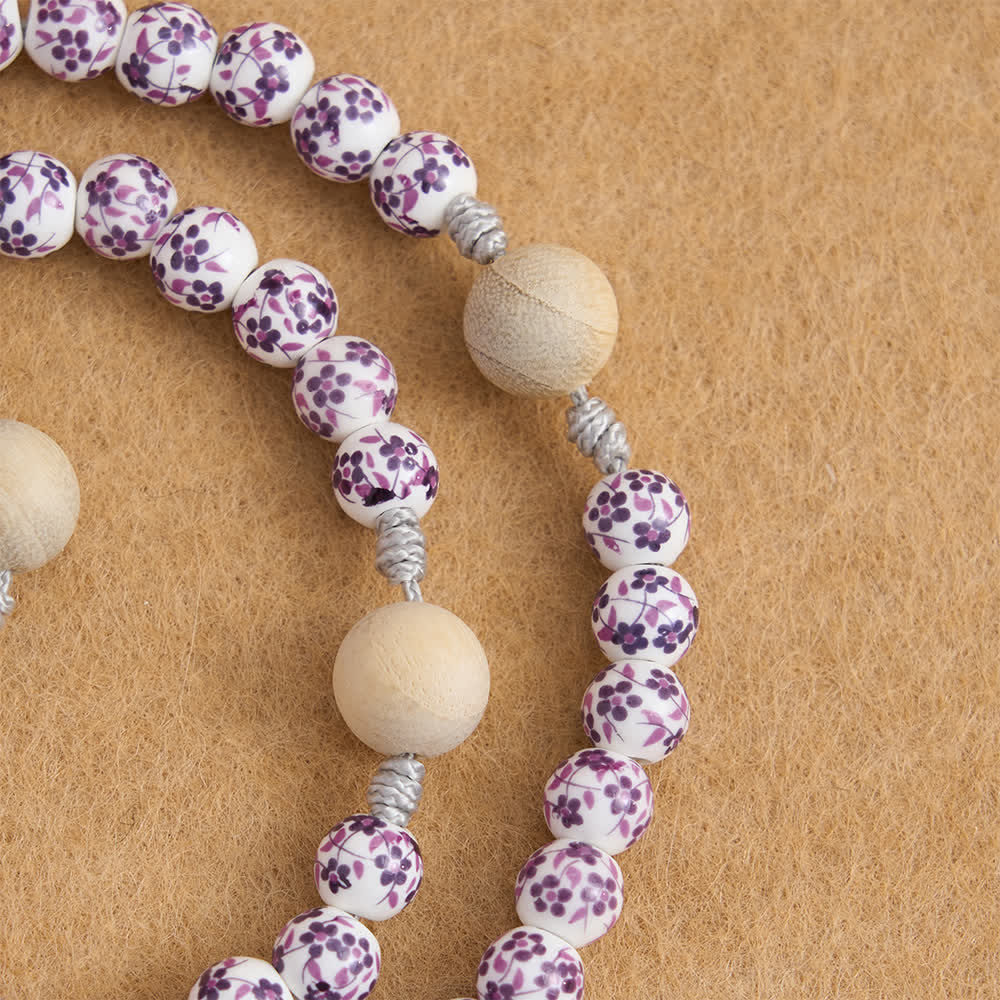 Christianartworkshop Purple Floral Ceramic & Camphor Wood Rosary with St. Benedict & IHS Chalice - image 6