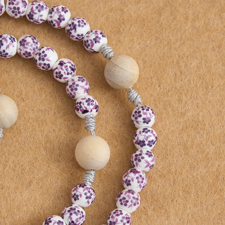 Christianartworkshop Purple Floral Ceramic & Camphor Wood Rosary with St. Benedict & IHS Chalice - image 6