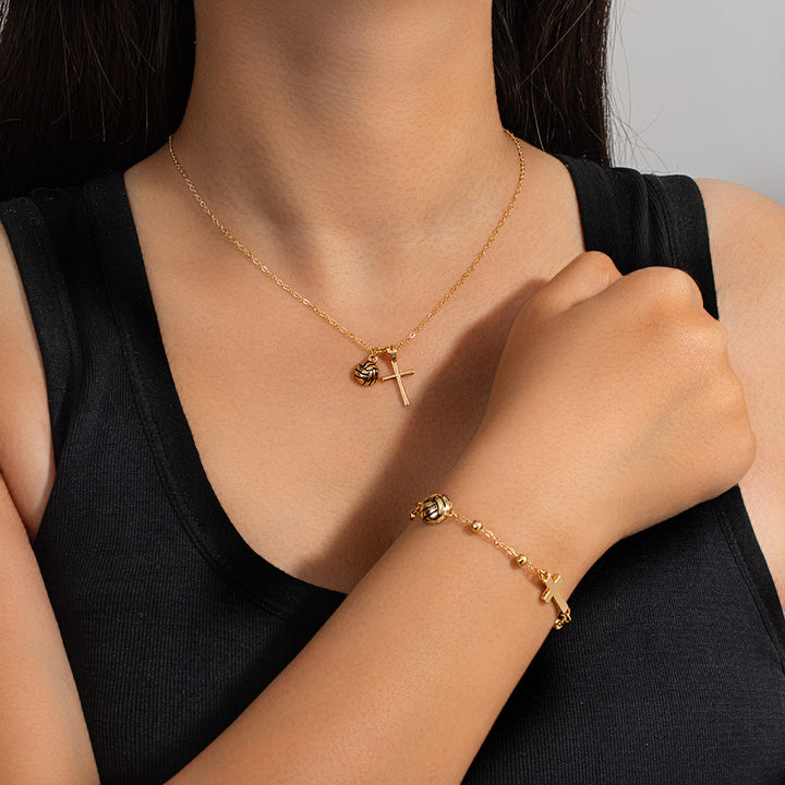 Christianartworkshop Sport Ball & Cross Jewelry Set (Necklace + Bracelet) with Card: A Symbol of Faith and Athletic Passion - Golden Volleyball B - image 4