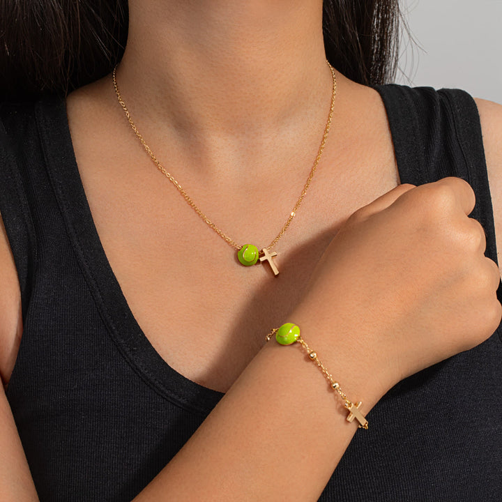 Christianartworkshop Sport Ball & Cross Jewelry Set (Necklace + Bracelet) with Card: A Symbol of Faith and Athletic Passion - Golden Tennis A - image 20