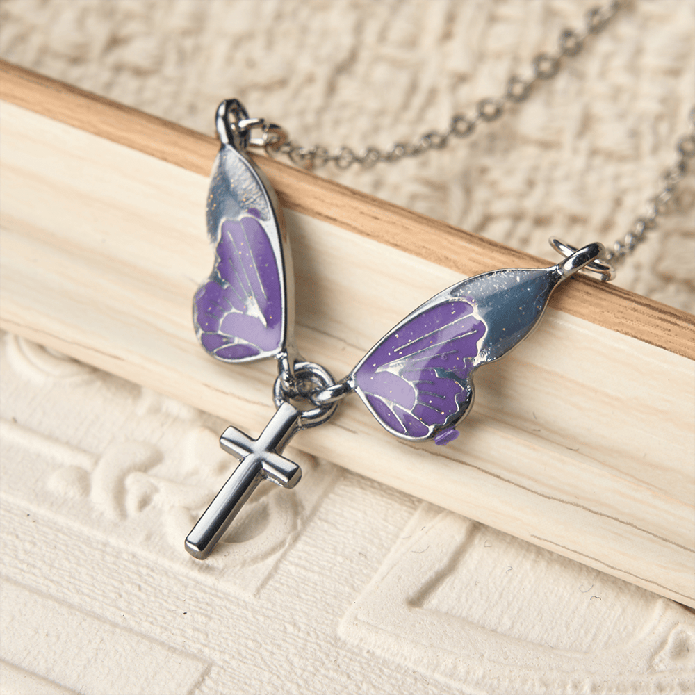 Christianartworkshop Whimsical Butterfly Wing Cross Pendant Necklace: A Dazzling Symbol of Divine Light and Hope - Butterfly & Cross - image 0