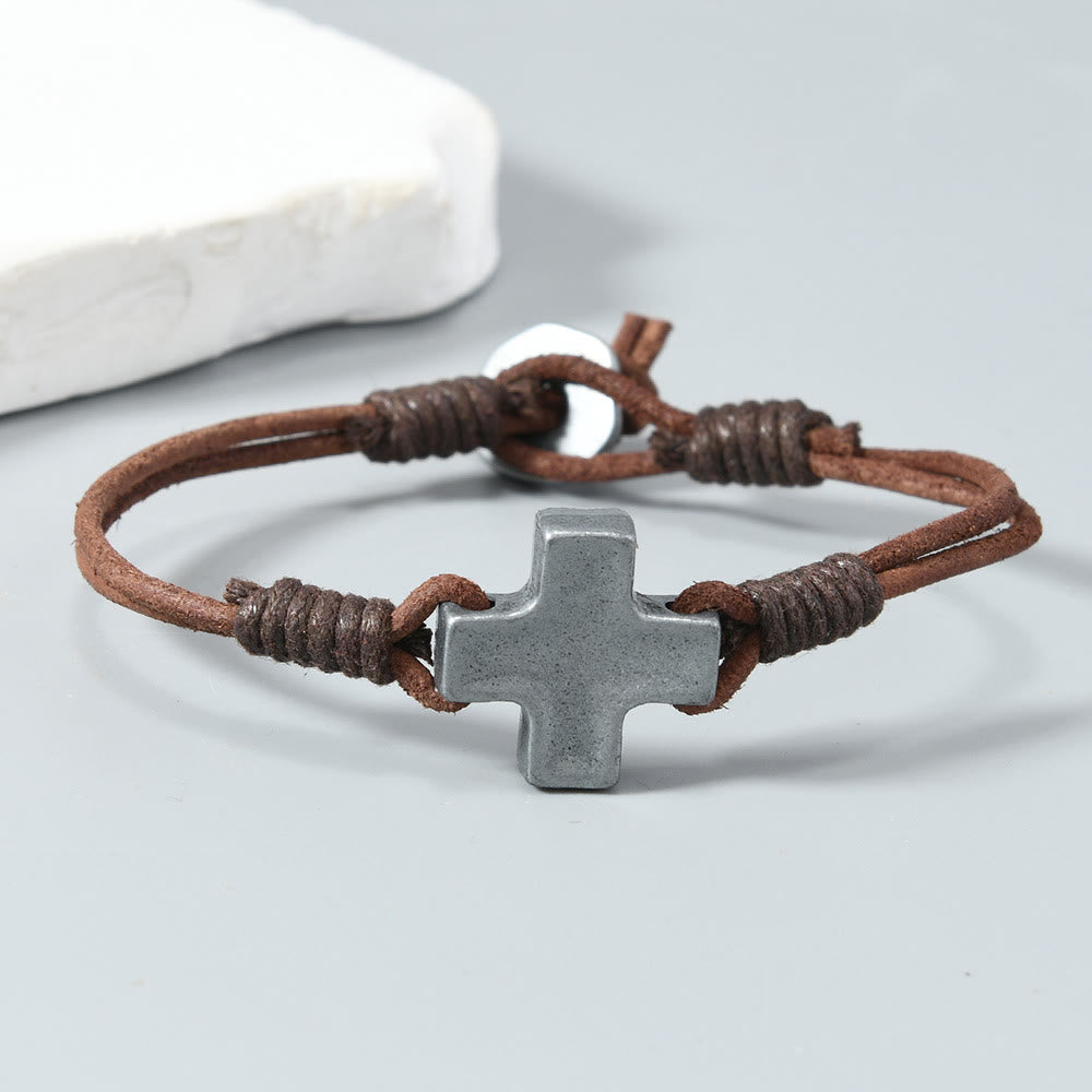 Christianartworkshop Antiqued Metal Cross on Braided Leather Cord: An Emblem of Steadfast Belief - image 3
