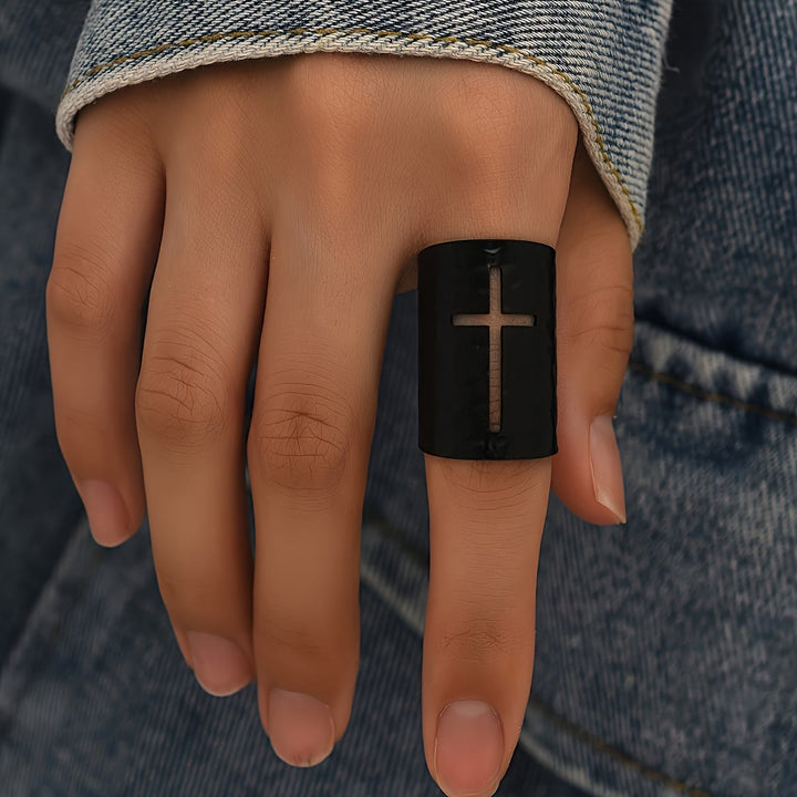 Christianartworkshop Adjustable Wide Cross Ring with Textured Finish: A Daily Symbol of Faith and Confidence - Black(Suitable for US 7 - 9) - image 4