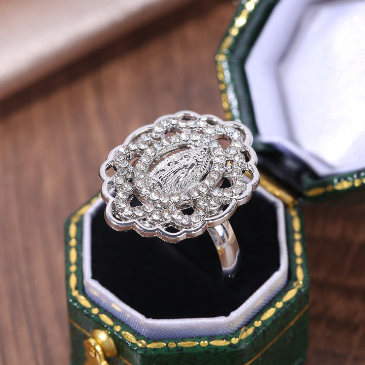 Christianartworkshop Ornate Lace-Edge Marian Ring with Zirconia Halo: A Symbol of Devotion - image 6
