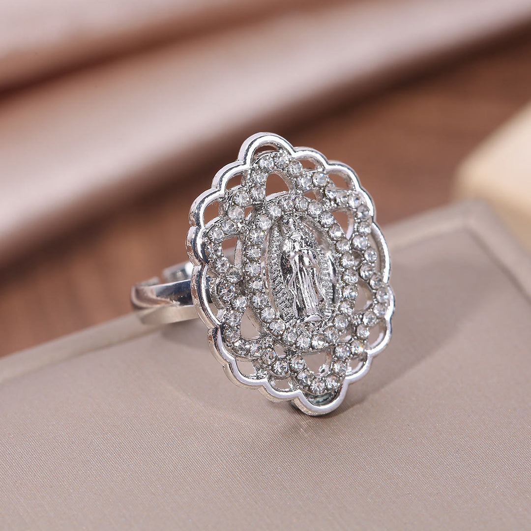 Christianartworkshop Ornate Lace-Edge Marian Ring with Zirconia Halo: A Symbol of Devotion - Silver - image 4