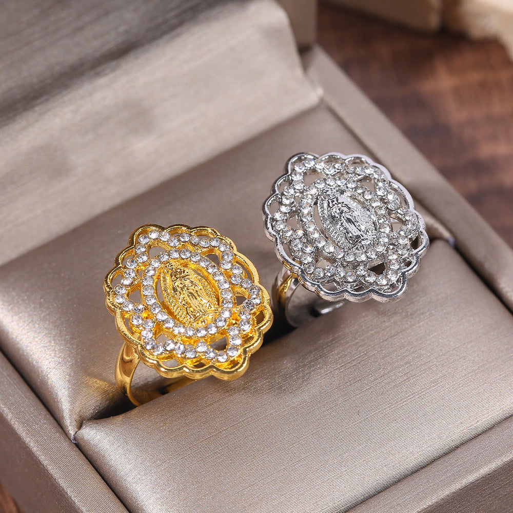 Christianartworkshop Ornate Lace-Edge Marian Ring with Zirconia Halo: A Symbol of Devotion - image 1