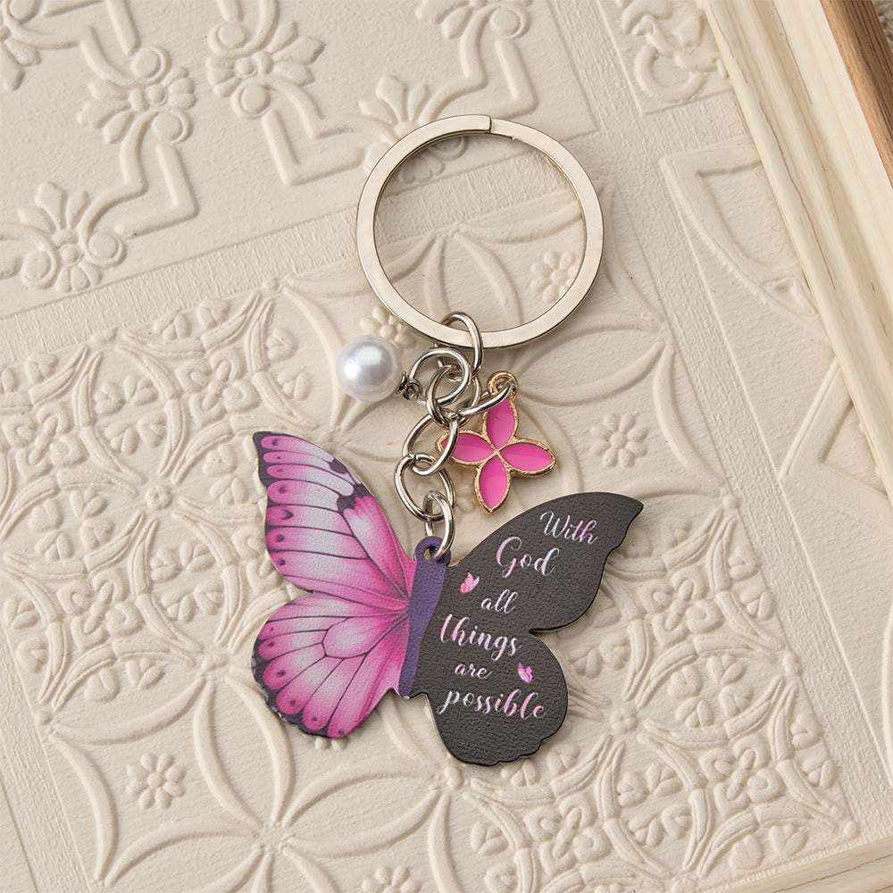 Christianartworkshop Colorful Butterfly Keychain with Inspirational Scripture & Heart Charm: A Symbol of Faith and Transformation - Rose - image 1