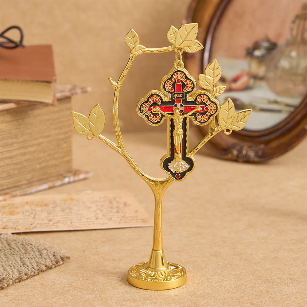 Christianartworkshop Life Tree Desktop Decor with Hanging Crucifix Charm: An Emblem of Devotion and Renewal - Life Tree Crucifix - image 0