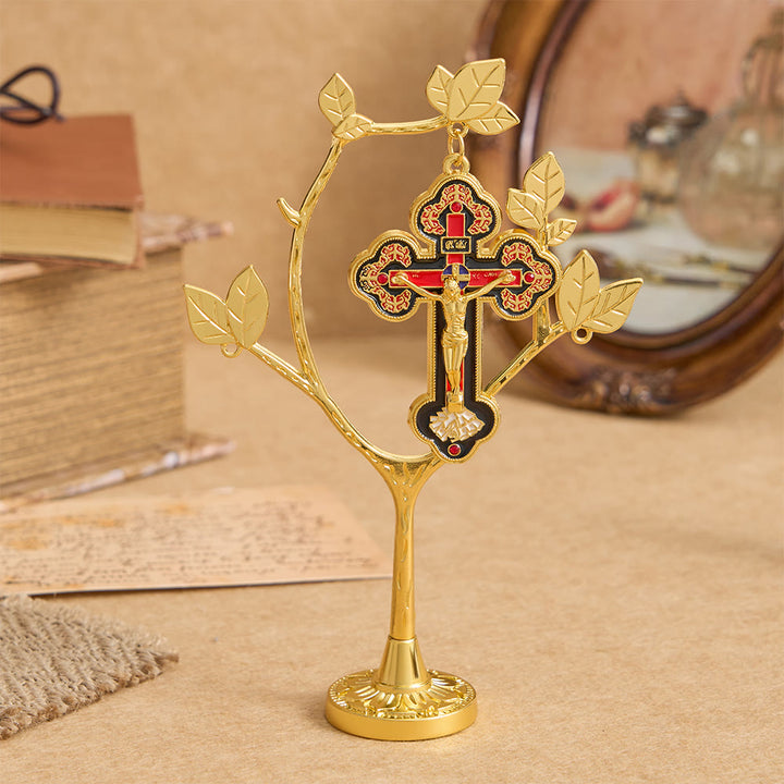Christianartworkshop Life Tree Desktop Decor with Hanging Crucifix Charm: An Emblem of Devotion and Renewal - Life Tree Crucifix - image 0