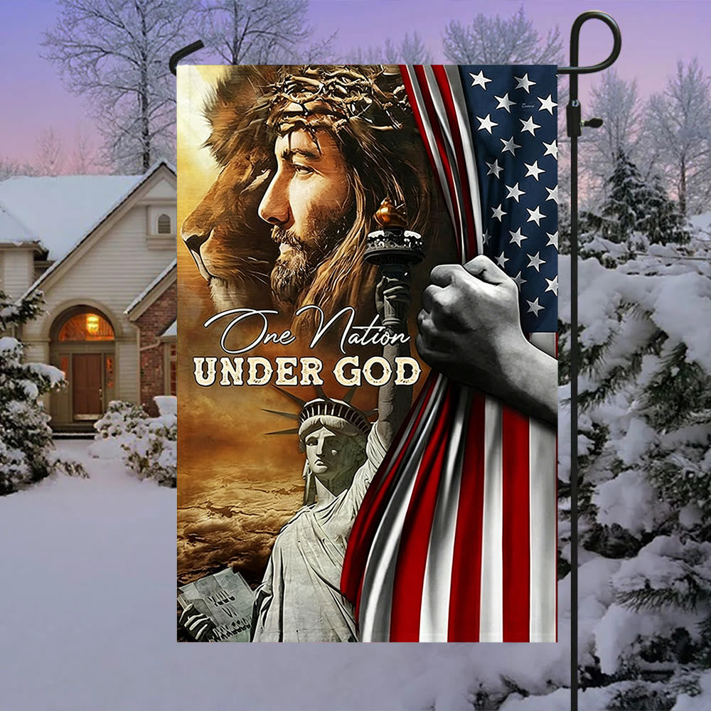 Christianartworkshop One Nation Under God Jesus Lion Liberty Garden Flag: A Token of Faith & Patriotism - image 2
