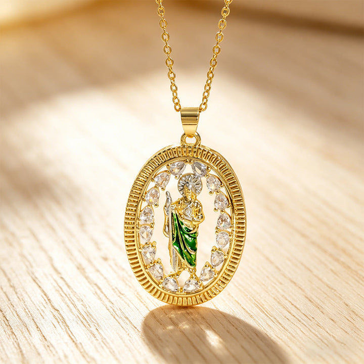 Christianartworkshop St. Jude Enamel Pendant Necklace with Zircon Halo: A Symbol of Hope and Divine Protection - image 5