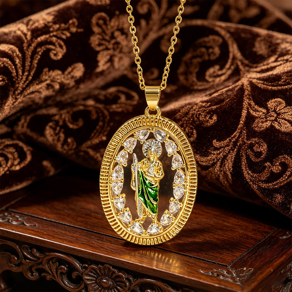 Christianartworkshop St. Jude Enamel Pendant Necklace with Zircon Halo: A Symbol of Hope and Divine Protection - image 6