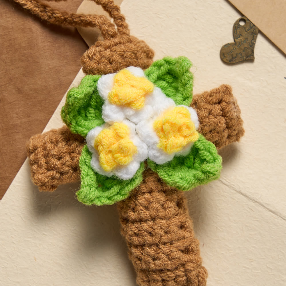 Christianartworkshop Crocheted Cross Car Charm with Inspirational Bible Verse Discs: A Reminder of Divine Grace - image 1