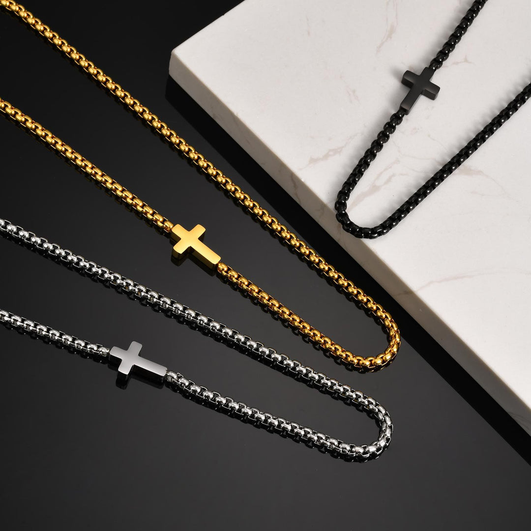 Christianartworkshop Sleek Stainless Steel Cross Necklace with Sideways Pendant: A Reminder of Divine Grace - image 1