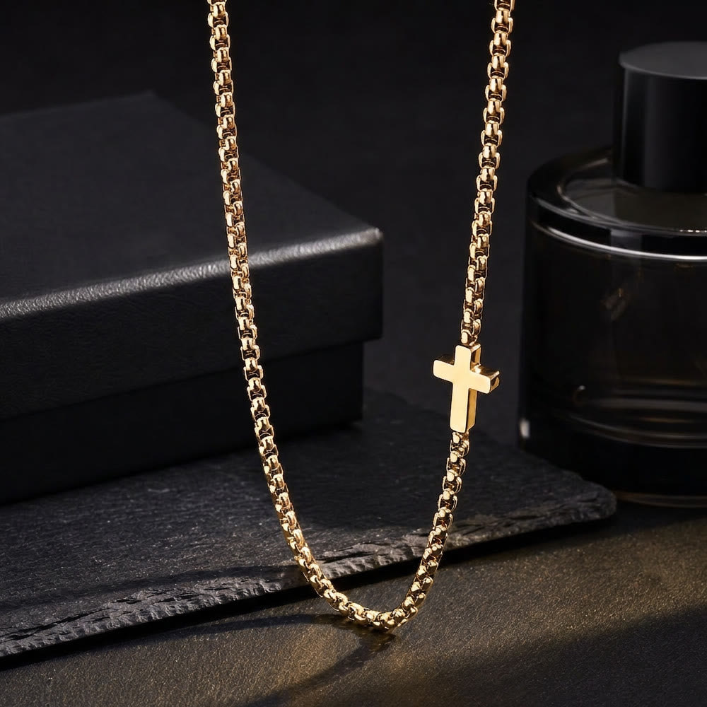 Christianartworkshop Sleek Stainless Steel Cross Necklace with Sideways Pendant: A Reminder of Divine Grace - Golden - image 3
