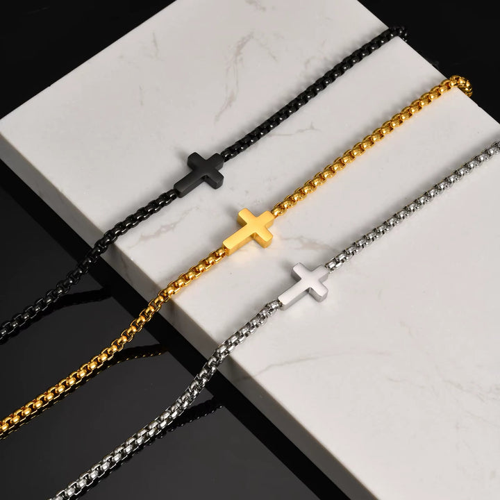 Christianartworkshop Sleek Stainless Steel Cross Necklace with Sideways Pendant: A Reminder of Divine Grace - image 2