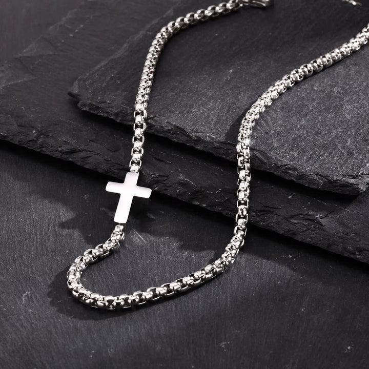 Christianartworkshop Sleek Stainless Steel Cross Necklace with Sideways Pendant: A Reminder of Divine Grace - image 6