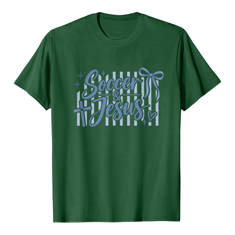 Christianartworkshop Soccer & Jesus Coquette Style Premium T-Shirt - Dark Green - 2XL - image 4