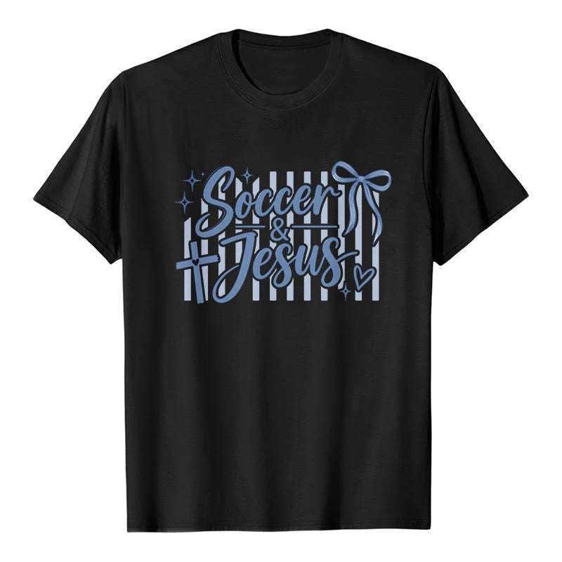 Christianartworkshop Soccer & Jesus Coquette Style Premium T-Shirt - Black - 2XL - image 8